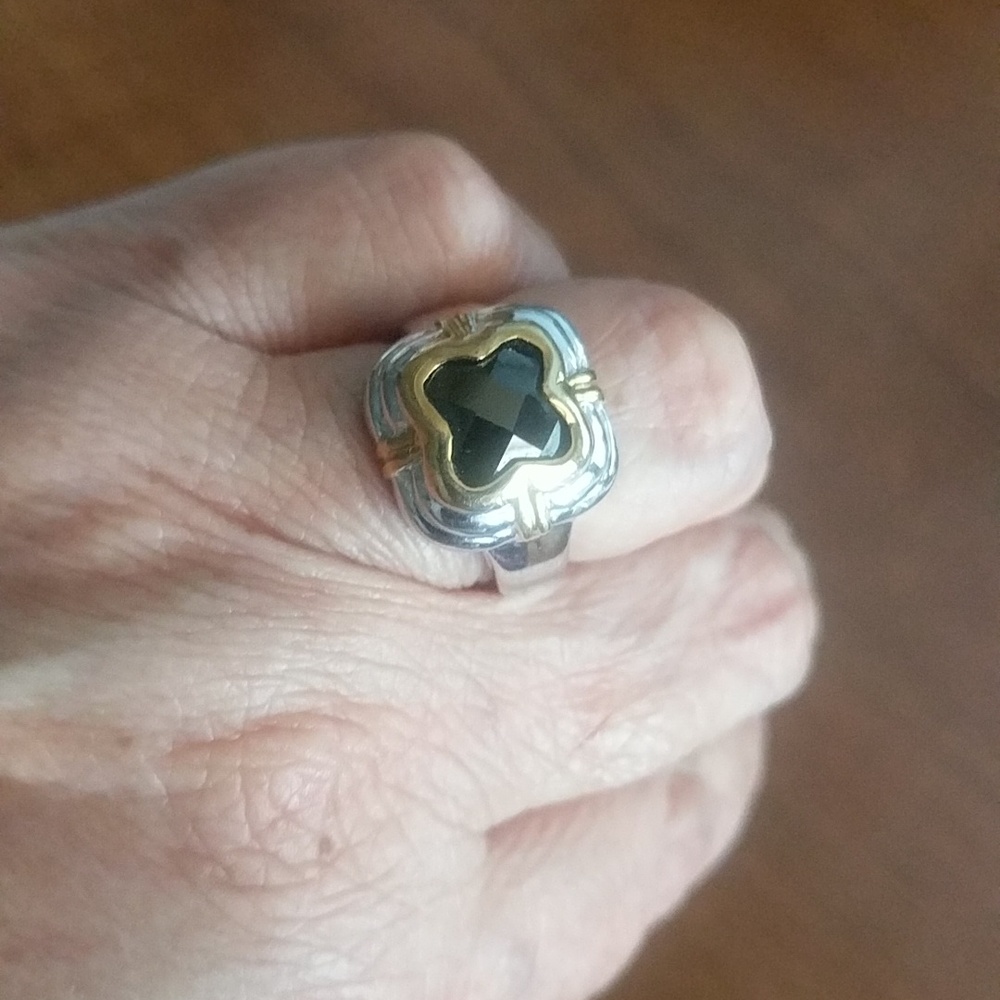 Stunning Black Glass Ring 18K GE